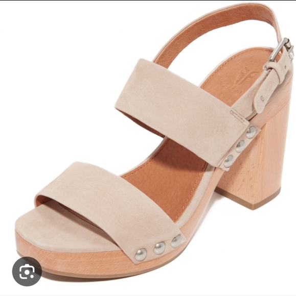 Frye Tori Tan Suede Block Wood Heel Sandals Size 6.5 - Picture 1 of 8